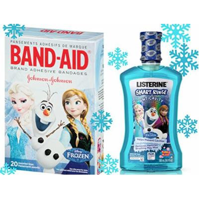 Disney Frozen Listerine Smart Rinse Anticavity Fluuoride Rinse Mouthwash Plus Bonus Band-Aid Brand Adhesive Bandages