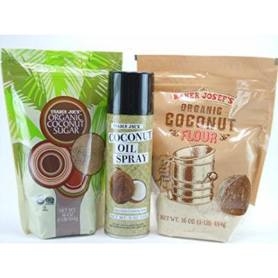 Trader Joe's Organic Bakers Bundle:Trader Joe's Organic Coconut Sugar 16oz.-Baker Josef's Organic Coconut Flour 16oz.-Trader Joe's Coconut Oil Non Stick Cooking Spray 5oz.