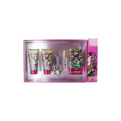 Christian Audigier Ed Hardy Hearts & Daggers Gift Set Eau de Parfum Spray 3.4 oz & Shimmering Body Lotion 3 oz & Shower Gel 3 oz & Eau de Parfum Rollerbal .34 oz Mini & Key Chain 5 pcs