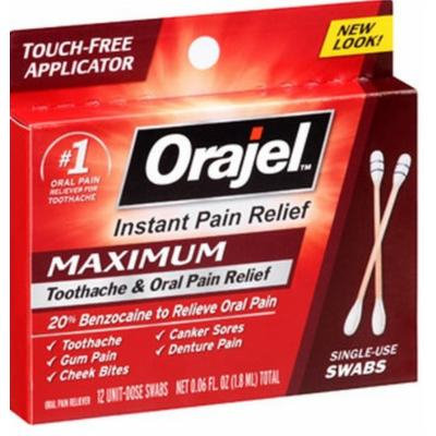 Orajel Maximum Toothache & Oral Pain Relief 12 Unit-Dose Swabs 0.06 oz total (2 pack)
