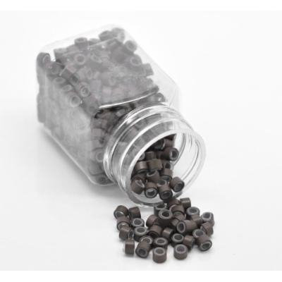 100 Pcs Dark Browm 5mm Silicone Lined Micro-ring Links Beads Linkies for I Stick Hair Extension Installation and Feathers