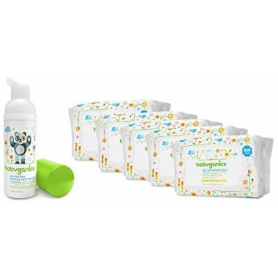 Babyganics Cream Infused Baby Wipes, 100 Count, 5 Pack with Hand Sanitizer