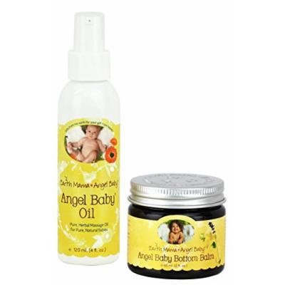 Earth Mama Angel Baby, Angel Baby Oil, 4 Ounce PLUS Angel Baby Bottom Balm, 2-Ounce Jar