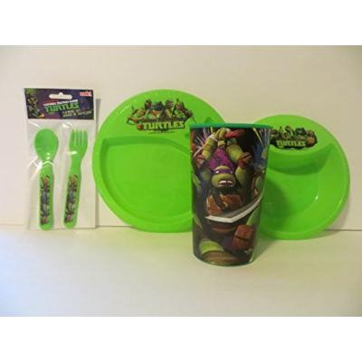 Teenage Mutant Ninja Turtle Meal Time Set 5 Pieces - BPA Free Cup, Plate, Bowl, Fork, Spoon, Cup ZAK