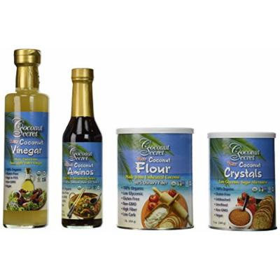 Coconut Secret 4 Piece Set Includes 1 lb Flour, 12.7 oz Vinegar, 8 oz Aminos, 12 oz Crystals
