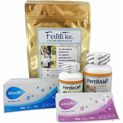 Conception Bundle for Women - 1 Month Supply of Fertilaid, FertileCM, Fertilitea, & Wondfo Fertility Tests