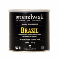 Groundwork Coffee, Organic Brazil, Whole Bean, 16-Ounce Cans (Pack of 2)