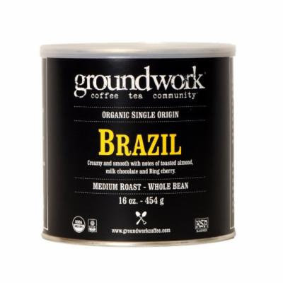 Groundwork Coffee, Organic Brazil, Whole Bean, 16-Ounce Cans (Pack of 2)