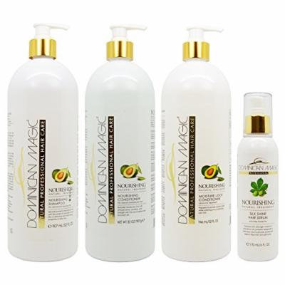Dominican Magic Nourishing Shampoo & Conditioner & Moisture Lock Leave on 32oz & Silk Shine Serum 6oz