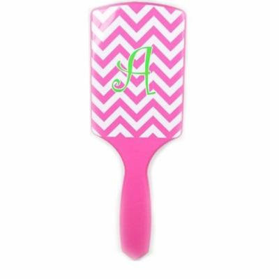 aBaby Girl's Personalized Hair Brush, Pink/Blue/White Chevron, Letter: A