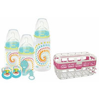 NUK Fashion Orthodontic Baby Bottle Gift Set with High Capacity Dishwasher Basket, Pink