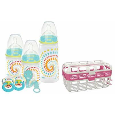 NUK Fashion Orthodontic Baby Bottle Gift Set with High Capacity Dishwasher Basket, Pink