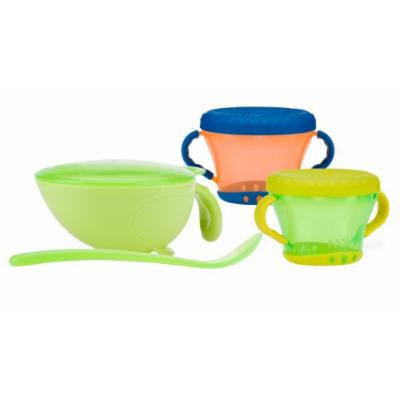 Nuby Non-Skid Comfort Grip Feeding Bowl with 2 Pack Snack Keeper, Green