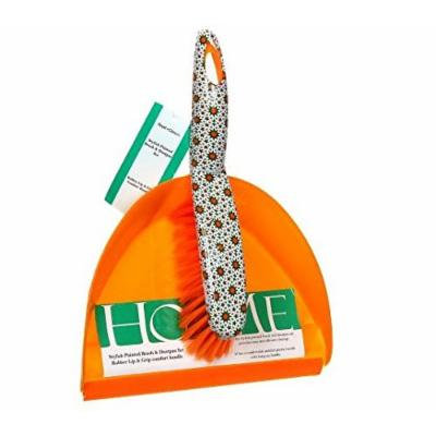 Decorative Orange Floral Dustpan and Brush Set