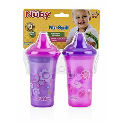 Nuby 2 Pack Printed Non Spill Cup with Hard Top, Pink Purple (9 Ounce),