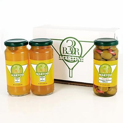 Dirty Devil Martini Two (2) Party Packs of 8 fl oz Jars of Dirty Martini Olive Juice (2) and Red Hot Pepper Stuffed Olives (1)