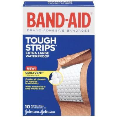 Band-Aid Tough Strips Waterproof Adhesive Bandages, Extra Large, 10 Count