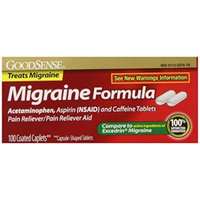 GoodSense Migraine Formula Caplets, Acetaminophen, Asprin (NSAID) and Caffeine Tablets, 100 Count (Pack of 24)