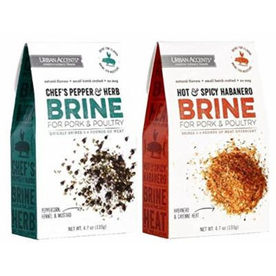 Urban Accents Pork & Poultry Brine Mix 2 Flavor Variety Bundle: (1) Urban Accents Chef's Pepper & Herb Brine Mix, and (1) Urban Accents Hot & Spicy Habanero Brine Mix, 4.7 Oz. Ea. (2 Total)