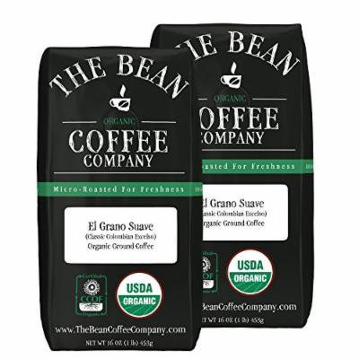 The Bean Coffee Company El Grano Suave (Classic Columbian Excelso) Coffee, Organic Ground, 16-Ounce Bags (Pack of 2)