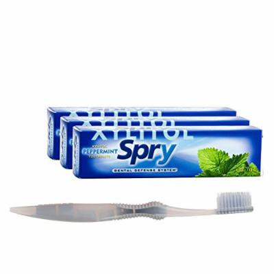 Xlear (3-Pack) Spry Flouride Free Toothpaste, Peppermint , Bundle With 1 SoFresh Flossing Toothbrush