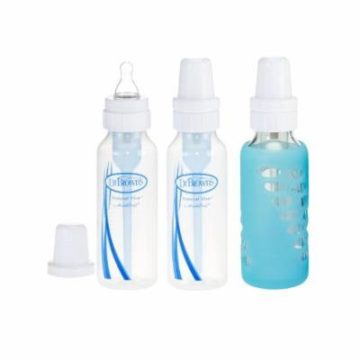 Dr. Brown's Natural Flow Standard Polypropylene Bottle (8 oz) - 3 Pack & One Blue Bonus Sleeve