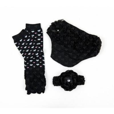 Ema Jane - Ruffled Woven Baby Diaper Bloomer Covers (1 to 18 Months) (3 Months to 18 Months, Black with Hearts Set)