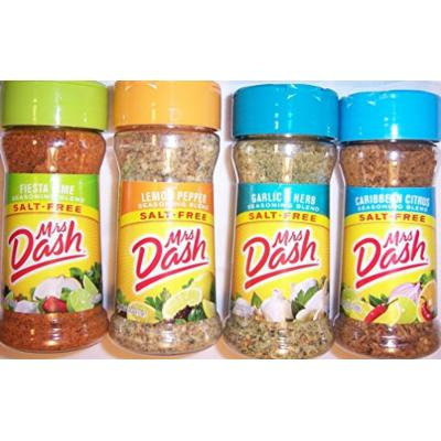 Mrs. Dash Seasoning Blends Variety Flavor 4 Pack 2.5 oz - Caribbean Citrus - Garlic & Herb - Fiesta Lime - Lemon Pepper
