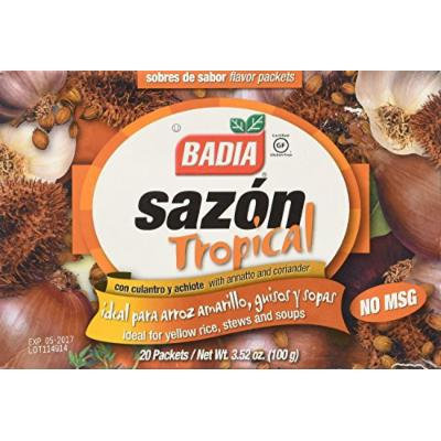 (3 Boxes) Badia, Sazon Tropical Seasoning with Coriander and Annatto 20 packets, 3.52-Ounce, No MSG