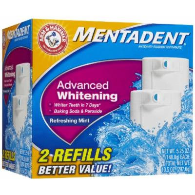 Mentadent Refreshing MintToothpaste, Advanced Whitening, Twin Refills 10.5 oz.
