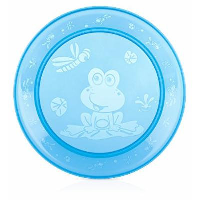 Nuby 4 Pack Embossed Round Flat Plate, Blue