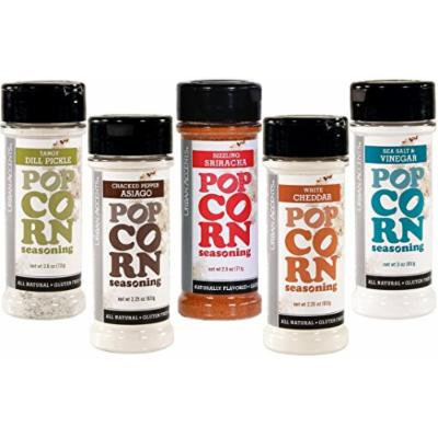 Urban Accents All Natural Gluten Free Premium Popcorn Seasoning Variety Pack - Cracked Pepper Asiago, Sizzling Sriracha, White Cheddar, Sea Salt & Vinegar, Dill Pickle