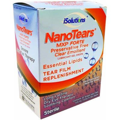NanoTears MXP Forte Preservative Free Clear Emollient Lubricant Gel Eye Drops, 32 Single Use Vials