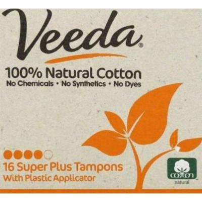Veeda - Super Plus Tampons with Applicator - 100% Natural Cotton - 16 Count Boxes (Pack of 3)
