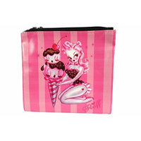 Rockabilly Pinup Ice Cream Parlour Pinup Lady Flat Makeup Bag / Cosmetic Pouch