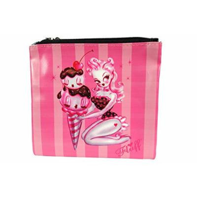 Rockabilly Pinup Ice Cream Parlour Pinup Lady Flat Makeup Bag / Cosmetic Pouch