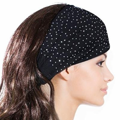 Sparkling Rhinestone and Dots Wide Elastic Headband - Black