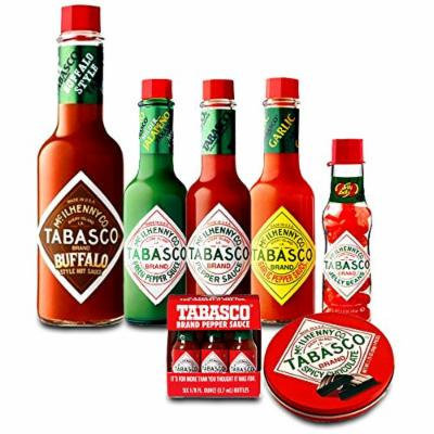 Tabasco Sauce and Chocolate Pack: Buffalo Style, Garlic Pepper, Original, Green Jalapeno, 6 Original Travel Miniatures, Tabasco Spicy Dark Chocolate Wedges, Jelly Belly Tabasco Beans - Gift Bundle