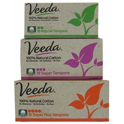 Veeda - Natural Cotton Tampons - Applicator Free - Bundle of 3 Sizes