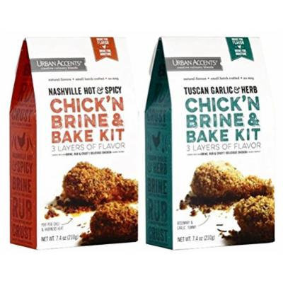 Urban Accents Chick'N Brine & Bake Kit 2 Flavor Variety Bundle: (1) Urban Accents Nashville Hot & Spicy Chick'N Brine & Bake Kit, and (1) Urban Accents Tuscan Garlic & Herb Chick'N Brine & Bake Kit, 7.4 Oz. Ea. (2 Total)