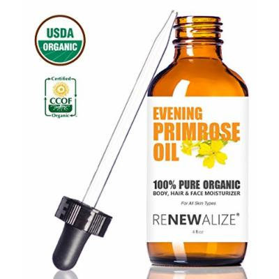 The Best Value - USDA Certified Organic EVENING PRIMROSE OIL by Renewalize in LARGE 4 OZ. DARK GLASS BOTTLE , Cold Pressed Oil , All Natural Moisturizer for Luxurious Hair , Skin and Nails