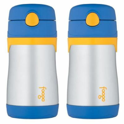 Thermos Foogo Phases Leak Proof Stainless Steel Straw Bottle, 10 Ounce - 2 Pack (Blue/Yellow)