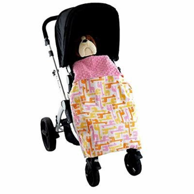 Stroller Blanket Giraffes Pink - No-Fall Universal Stroller Blanket, Sac-like Design Keeps Warm Air In, Handmade in USA.
