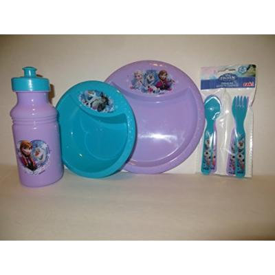 Disney Frozen Ana Elsa Olof Mealtime Set Zak (5 Pieces) BPA Free Plate, Bowl, Water Bottle, 2 Forks, 2 Spoons Gift Set