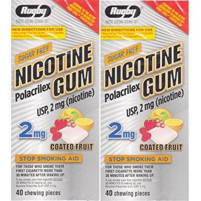 Nicotine Gum 2 mg Coated Fruit Flavor Sugar Free Generic for Nicorette Gum 40 Pieces per Box PACK of 2 Total 80 Chewing Pieces