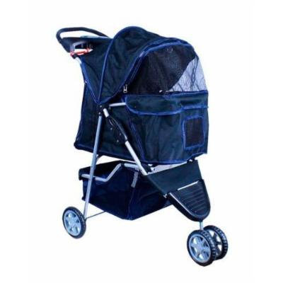 New Deluxe Folding 3 Wheel Pet Stroller Dog Cat Carrier w Cup Holder Tray -Black
