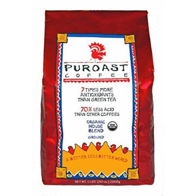 Puroast Low Acid Coffee Organic House Blend Drip Grind, 5 Pound Bag
