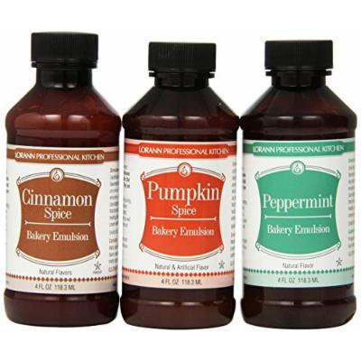 Lorann Oils Bakery Emulsion Bundle, Cinnamon Spice, Peppermint and Pumpkin Spice, 12 Fluid Ounce