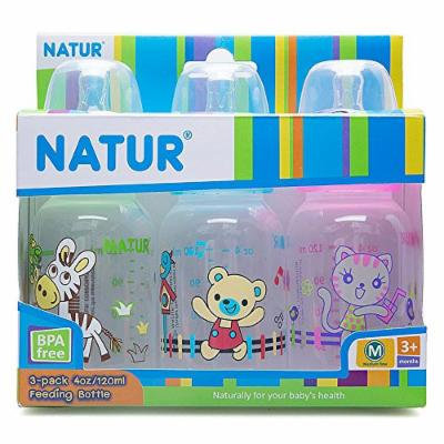 Nature Feeding Bottle (Pack 3) 4 Oz./120ml. BPA Free Size M for 3+ Months