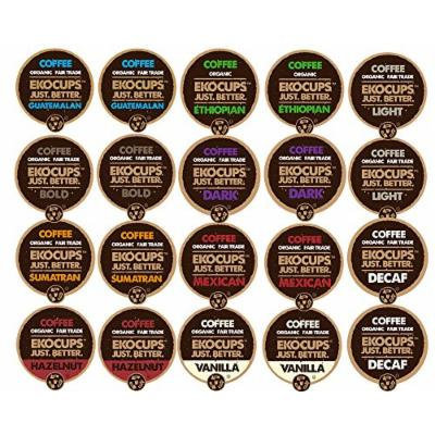 EKOCUPS Organic and Fair Trade Gourmet Coffee Single Serve Cups for Keurig Brewer, 20 Count